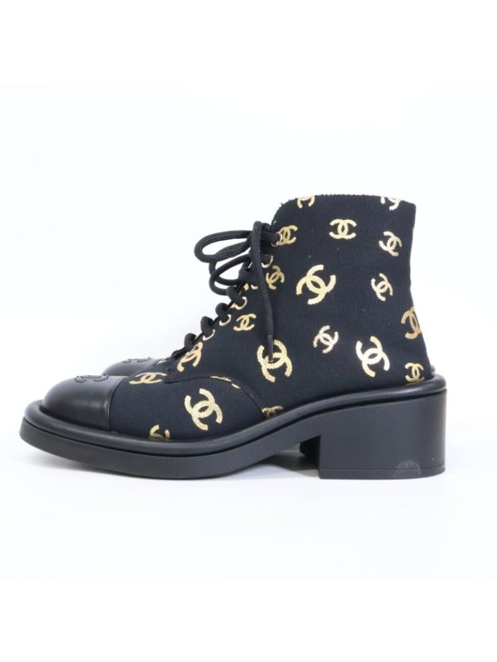 Chanel CC Logo Print Canvas Back Shearling Short Boots 36c - Picture 2 of 8